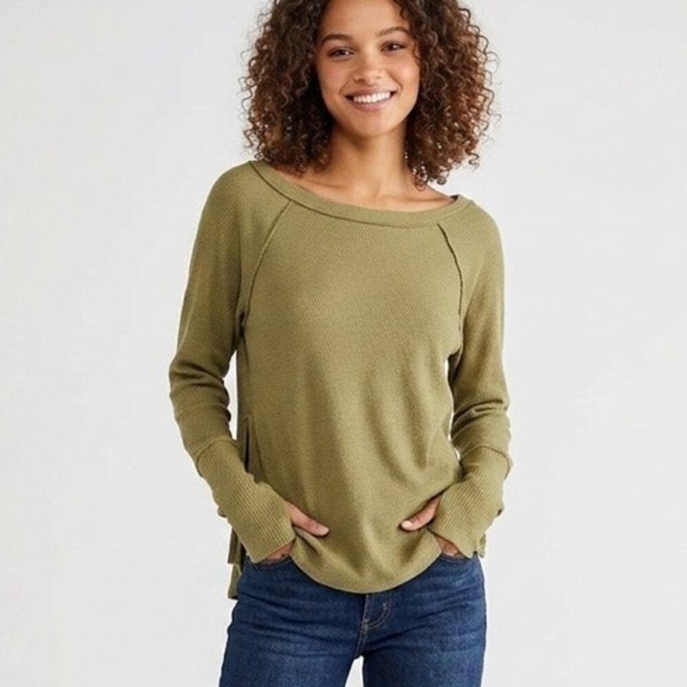 We The Free Women's Snowy Thermal Tee Size XS Green Long Sleeve Tunic OB1170980